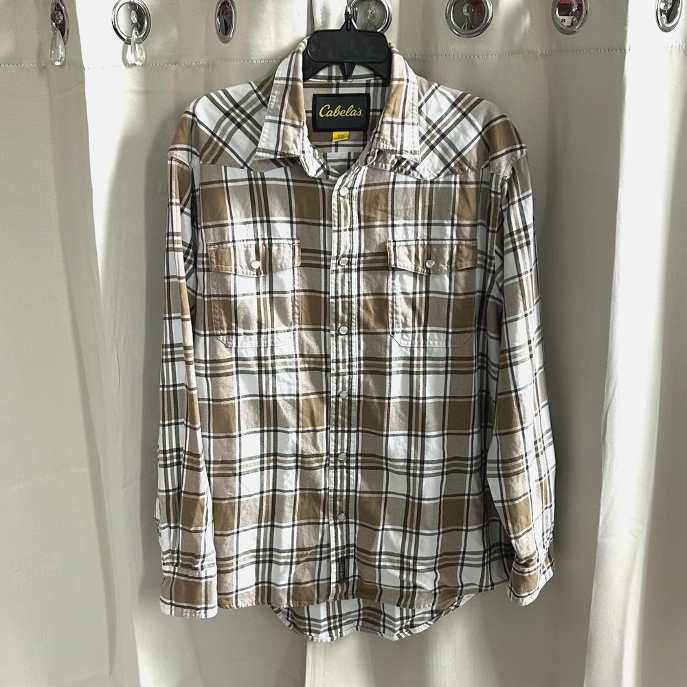 Cabelas Mens Shirt Plaid Pearl Snap Button Up Large Western Workwear 17103